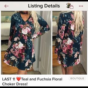 Re posh teal and fuchsia floral choker dress